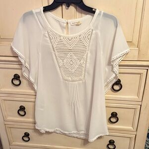 Meadow Rue Cream Blouse with Geometric Lace